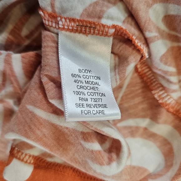 ELLE Orange White Print Sleeveless Dress Large Crochet Racerback - Picture 7 of 10